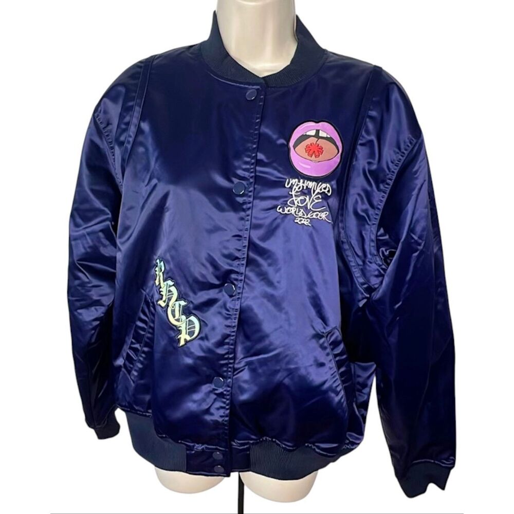 Red Hot Chili Peppers Embroidered Satin Tour Bomber Jacket Blue Medium